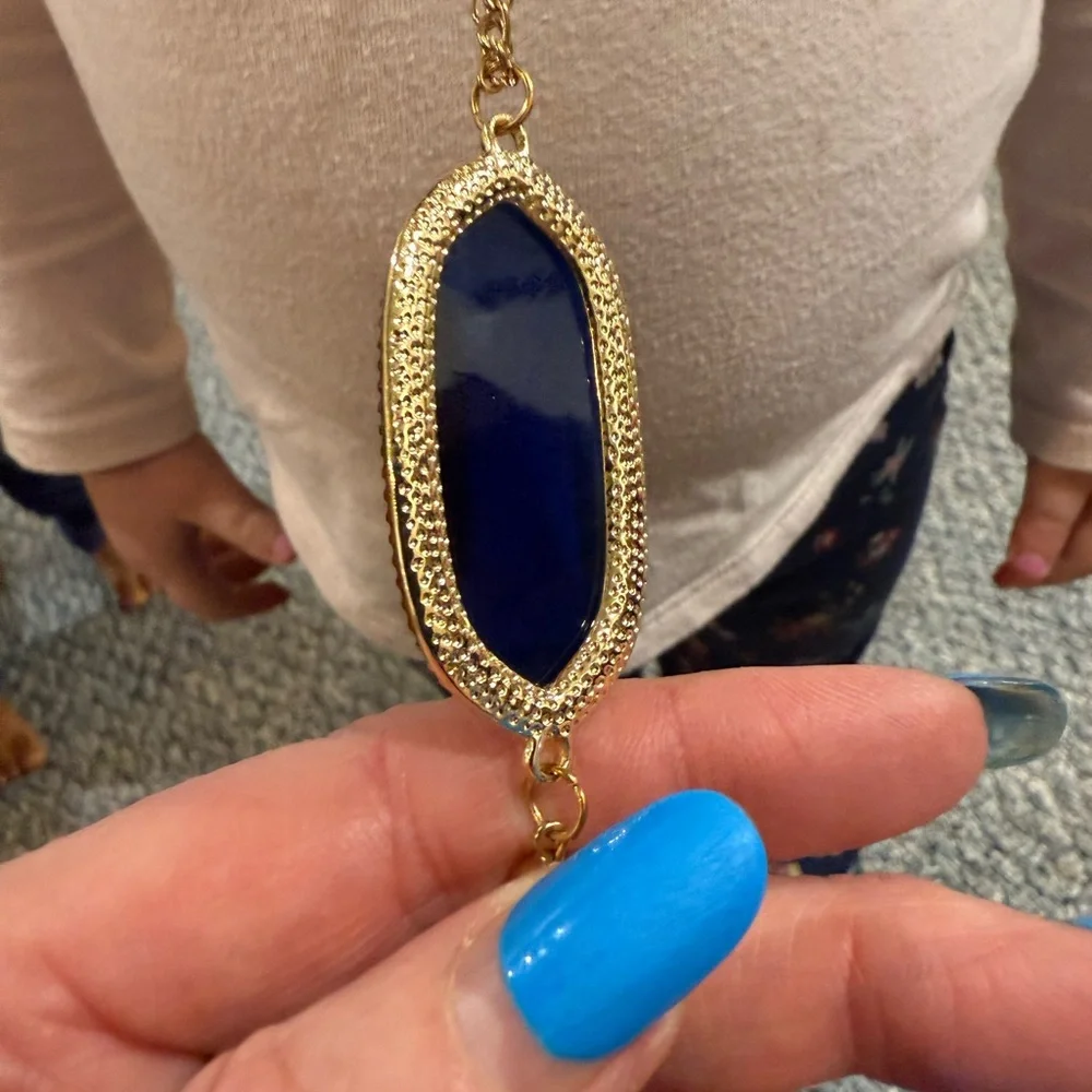 Bright Blue/Gold Necklace 30in Long + Pendant and Tassel - Picture 6 of 8